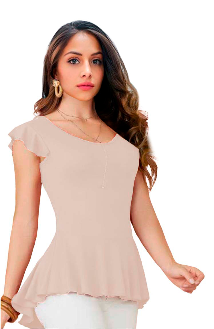 Blusa con cola de pato, cuello redondo