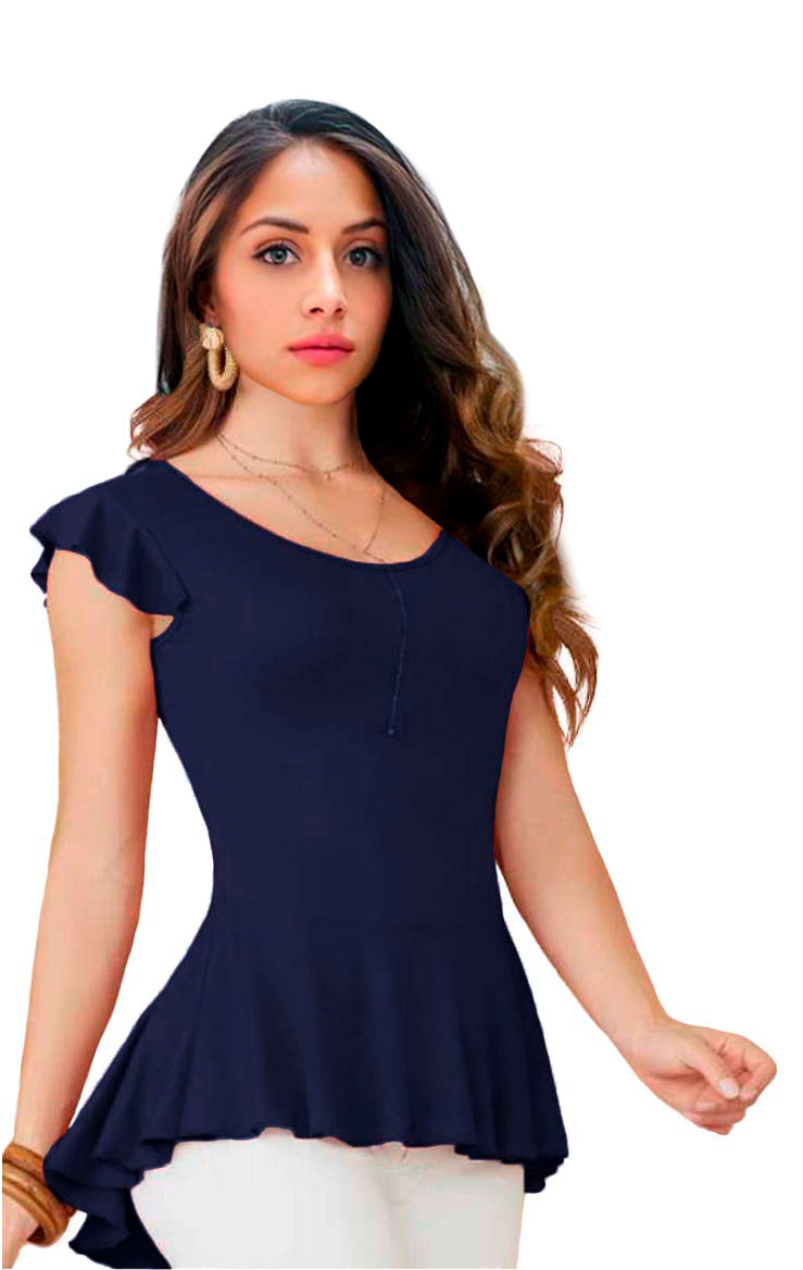 Blusa con cola de pato, cuello redondo