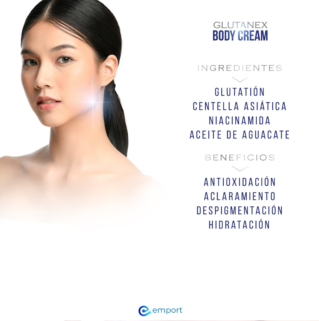 Glutanex Body Cream - CREMA BLANQUEADORA CORPORAL PARA BAÑO / Glutatión, Centella Asiática, Niacinamida, Aceite de Aguacate / Antioxidante, Hidratante y Aclarante al instante / 300ml / De Corea del Sur