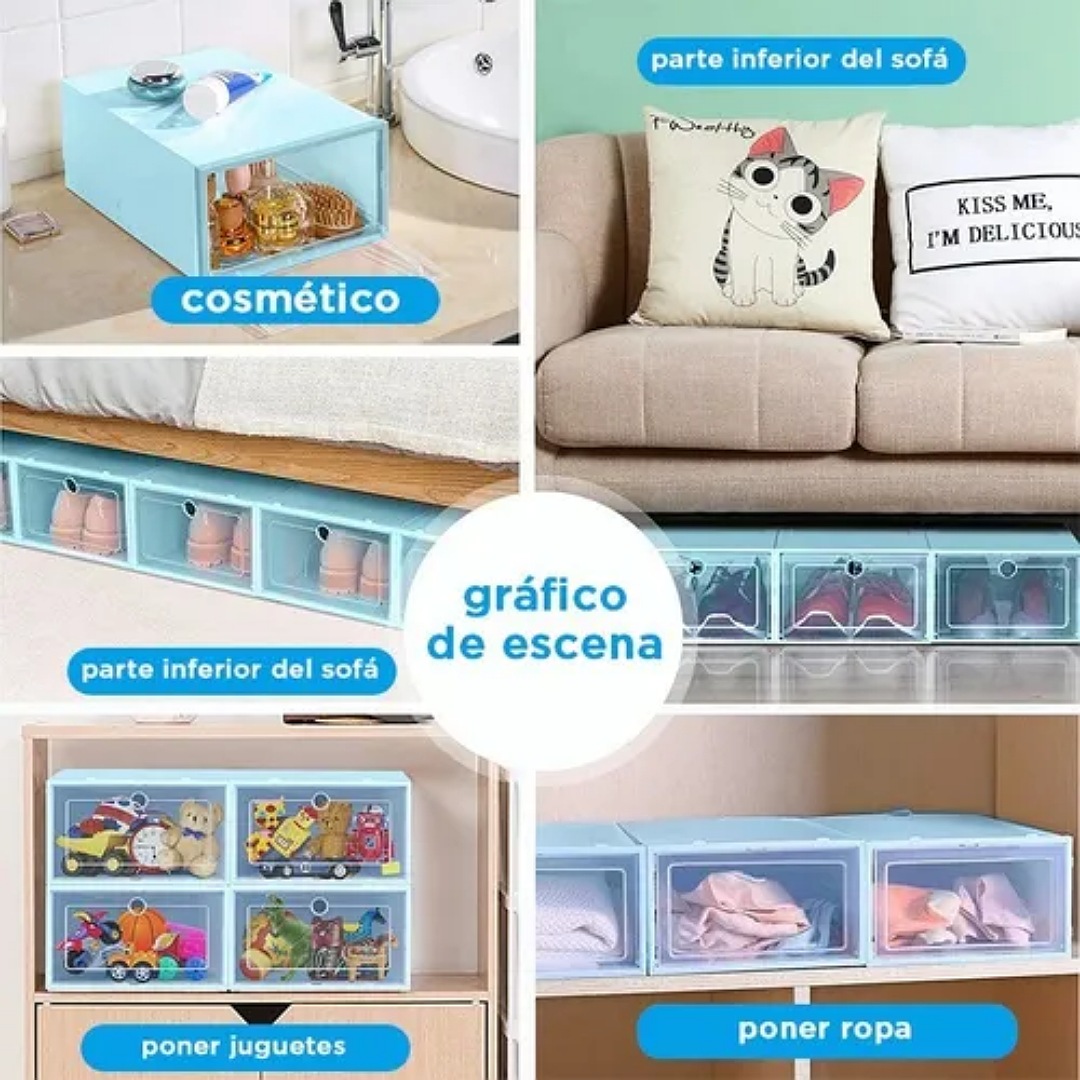 12 Piezas Cajas Organizadoras Apilables Para Zapatos Azul