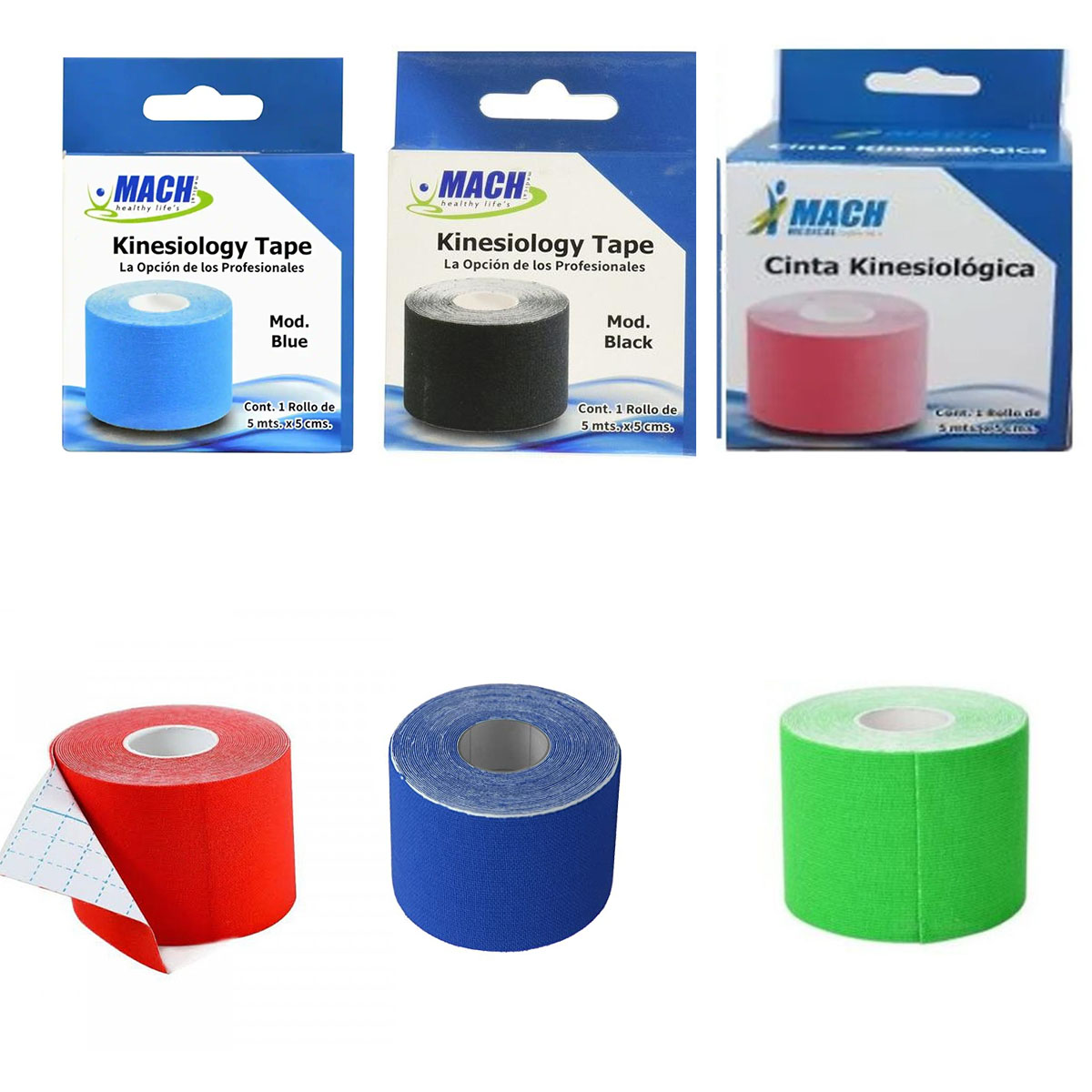 6 Cintas Kinesiológicas Mach Vendaje Neuromuscular Rollo
