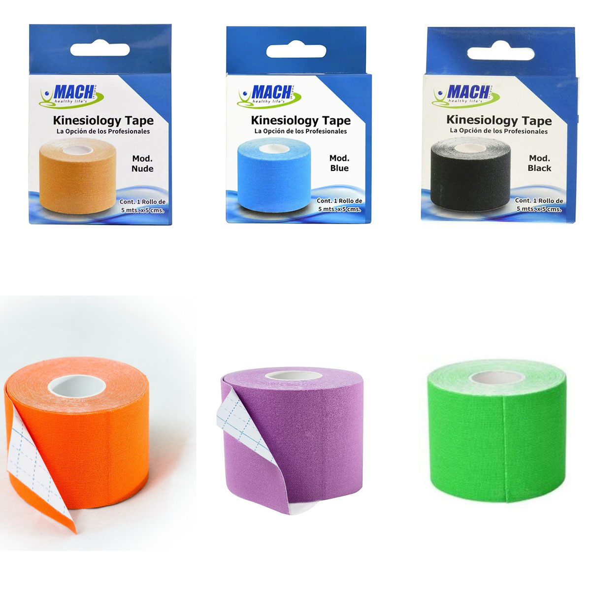 6 Cintas Kinesiológicas Mach Vendaje Neuromuscular Rollo