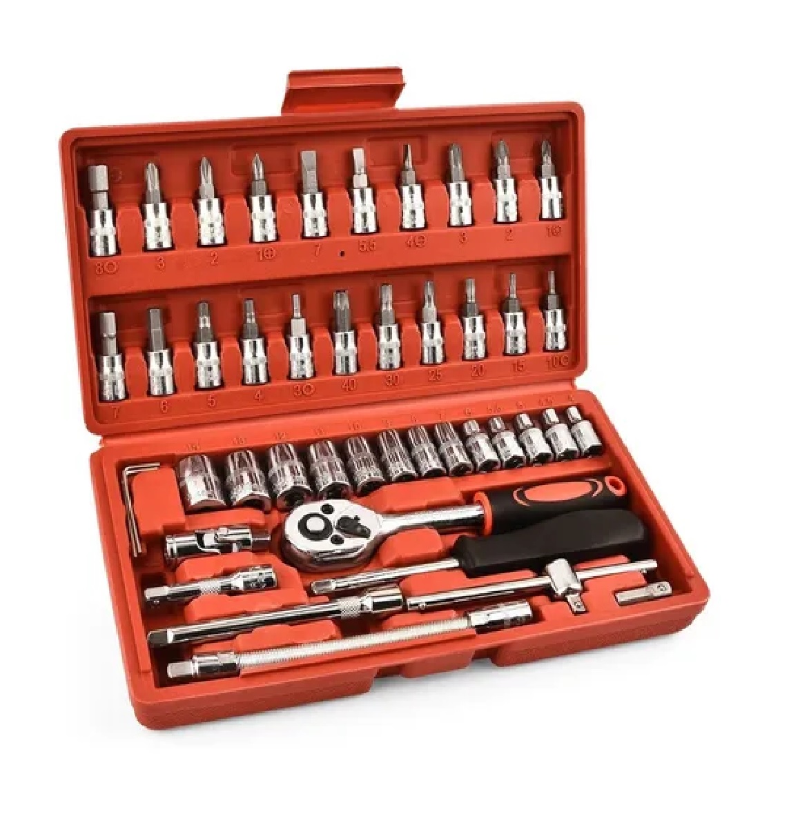 Kit De Herramientas Mecanica Con Desarmador Y Matraca Estuche Rojo
