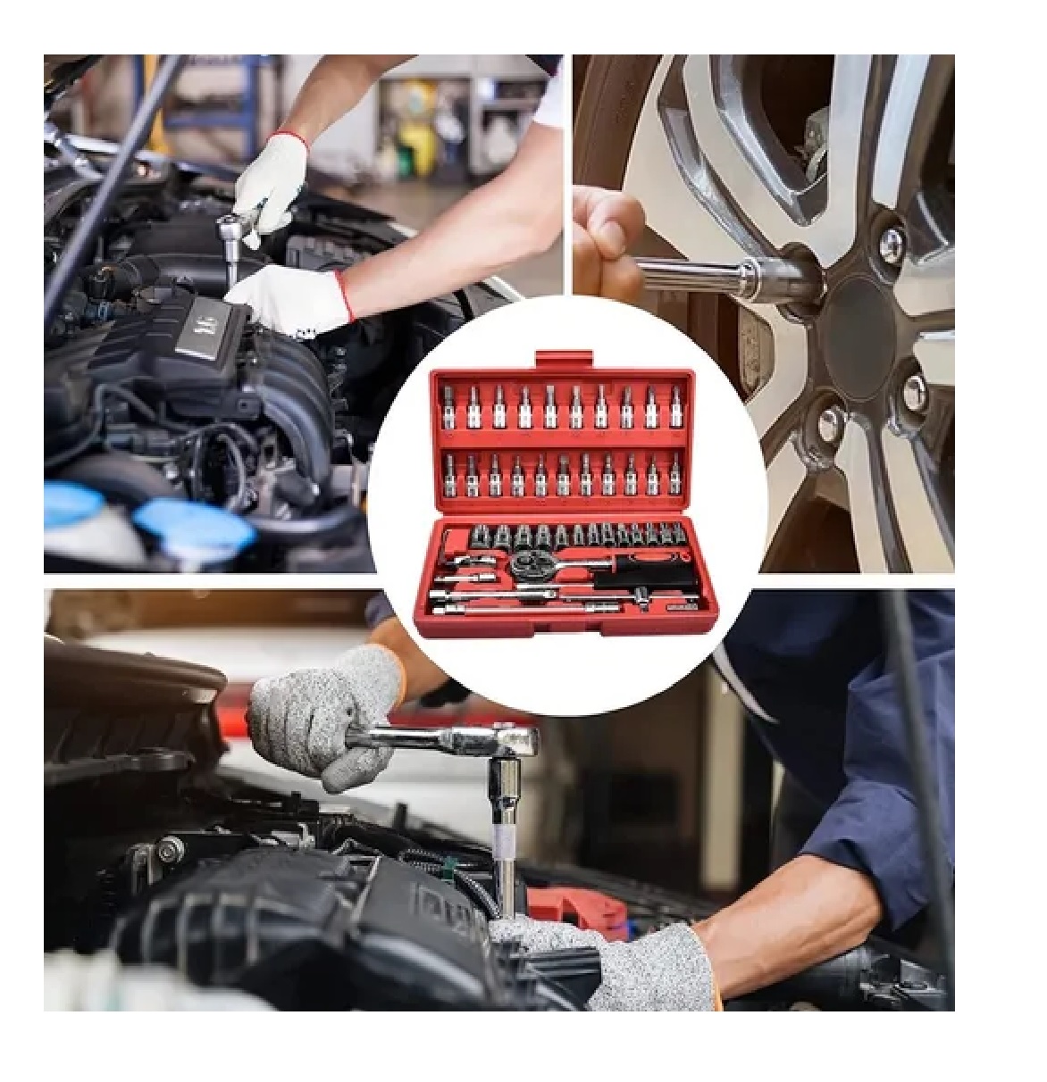 Kit De Herramientas Mecanica Con Desarmador Y Matraca Estuche Rojo