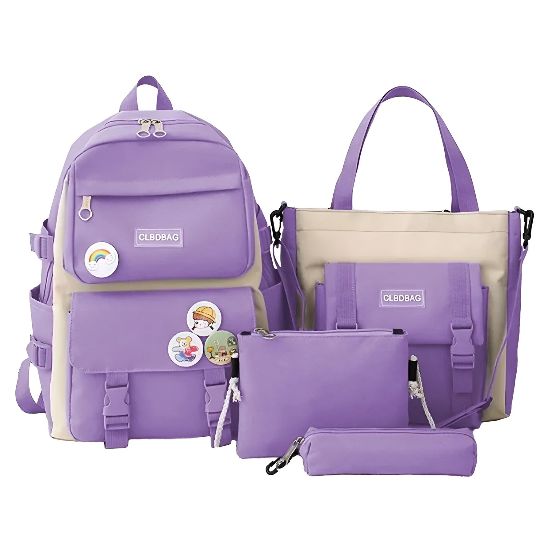 Mochilas Set 4 Pzs Escolar Bolsas Lapicera Morada.