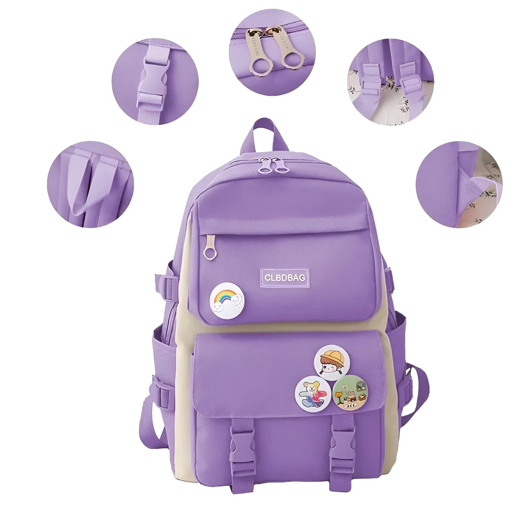 Mochilas Set 4 Pzs Escolar Bolsas Lapicera Morada.