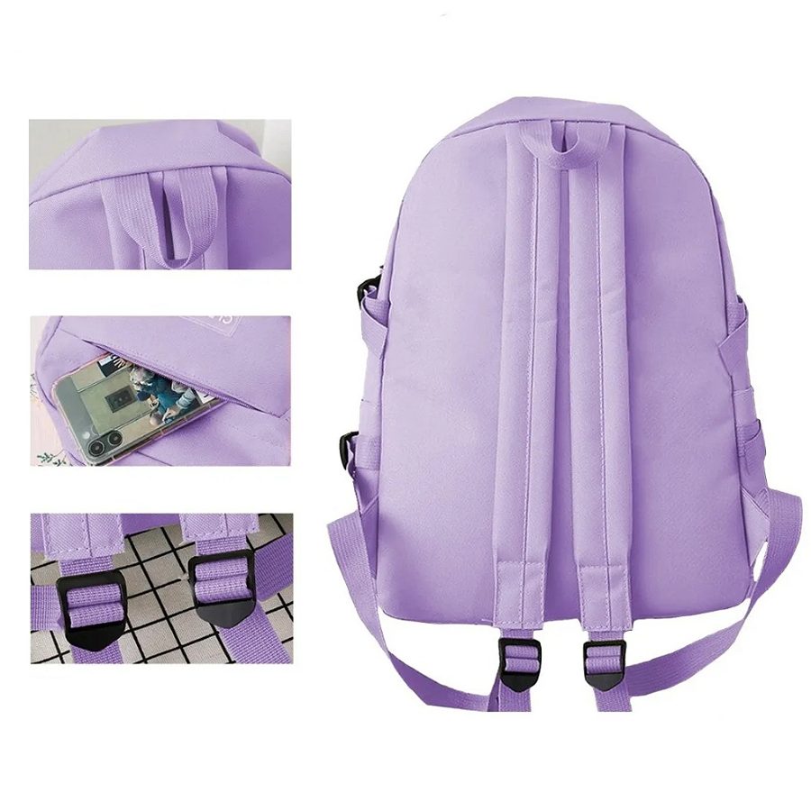 Mochilas Set 4 Pzs Escolar Bolsas Lapicera Morada.