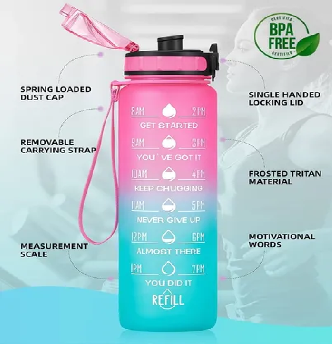 Botella De Agua Deportiva De 32 Oz A Prueba De Fugas Camping Pink/Green