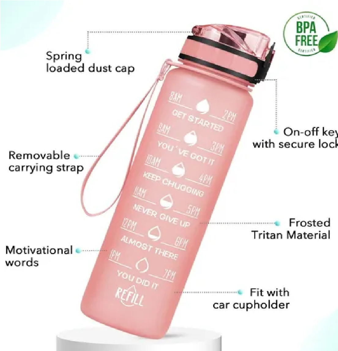 Botella De Agua Deportiva De 32 Oz A Prueba De Fugas Camping Rosa