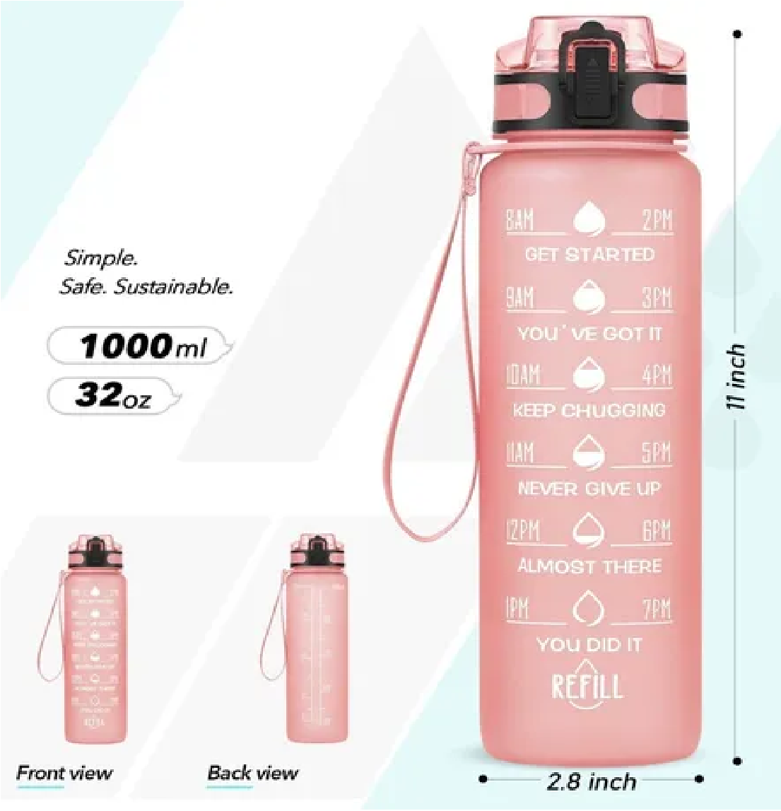 Botella De Agua Deportiva De 32 Oz A Prueba De Fugas Camping Rosa