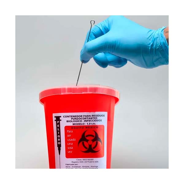Contenedor Rojo Para Residuos Peligrosos Punzocortantes Rpbi de 1 Lt