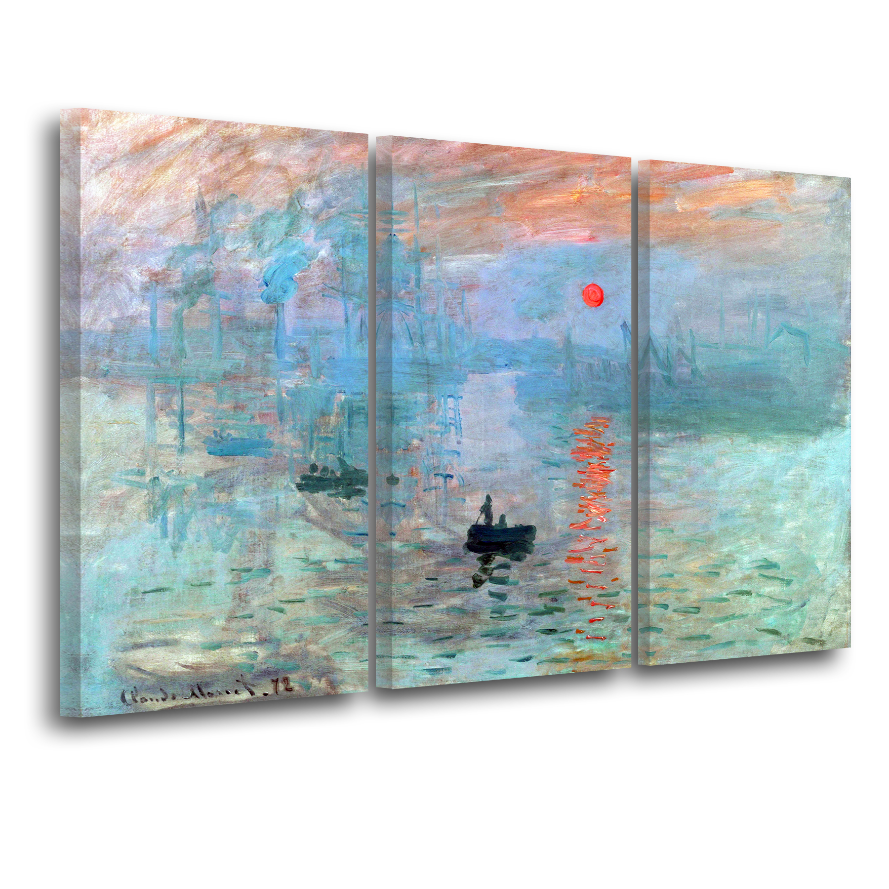 Tríptico Claude Monet Cuadros Sol Naciente