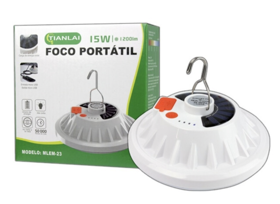 Foco Led Portatil Recargable Panelsolar Cargador 15w Tianlai
