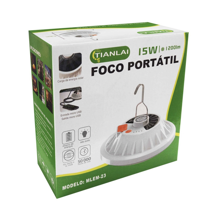 Foco Led Portatil Recargable Panelsolar Cargador 15w Tianlai