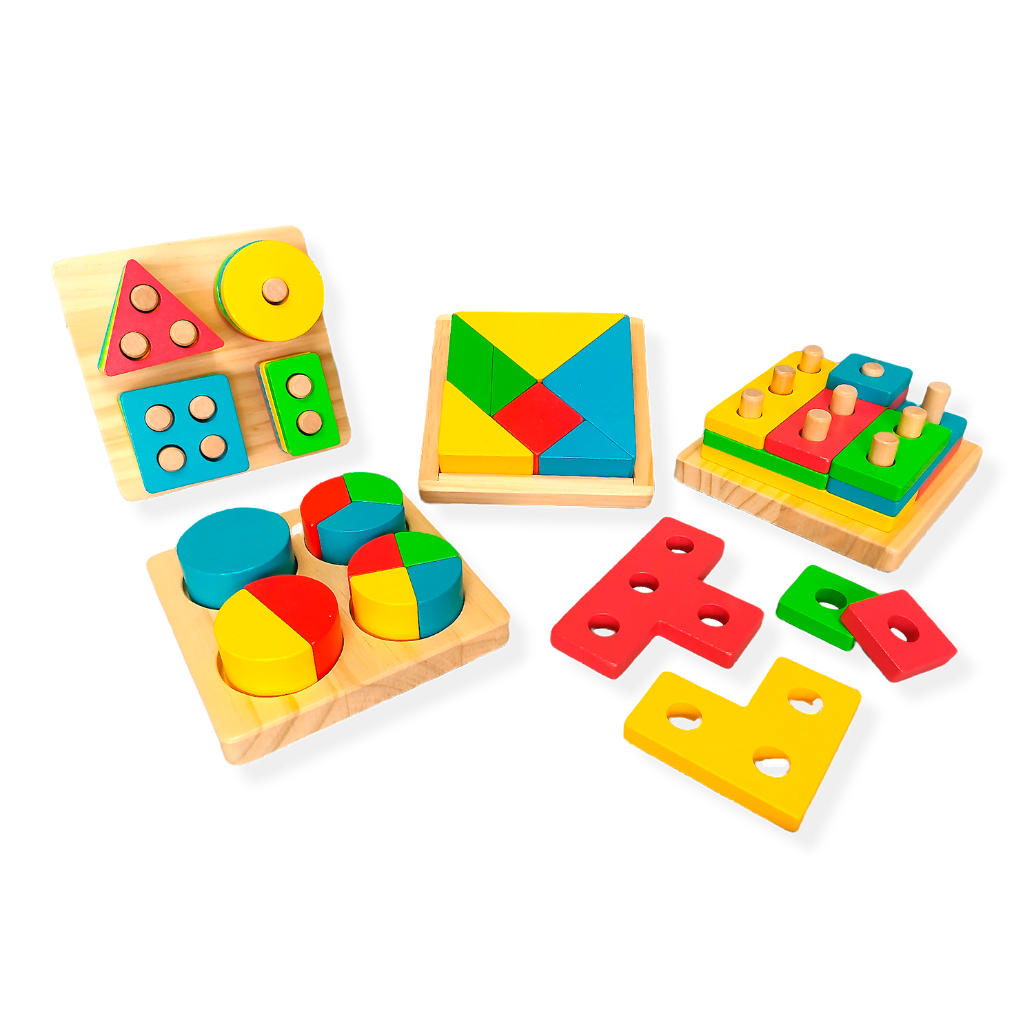 Herramienta Montessori 4 tableros, gráfico de pastel, figuras, tangram y rompecabezas