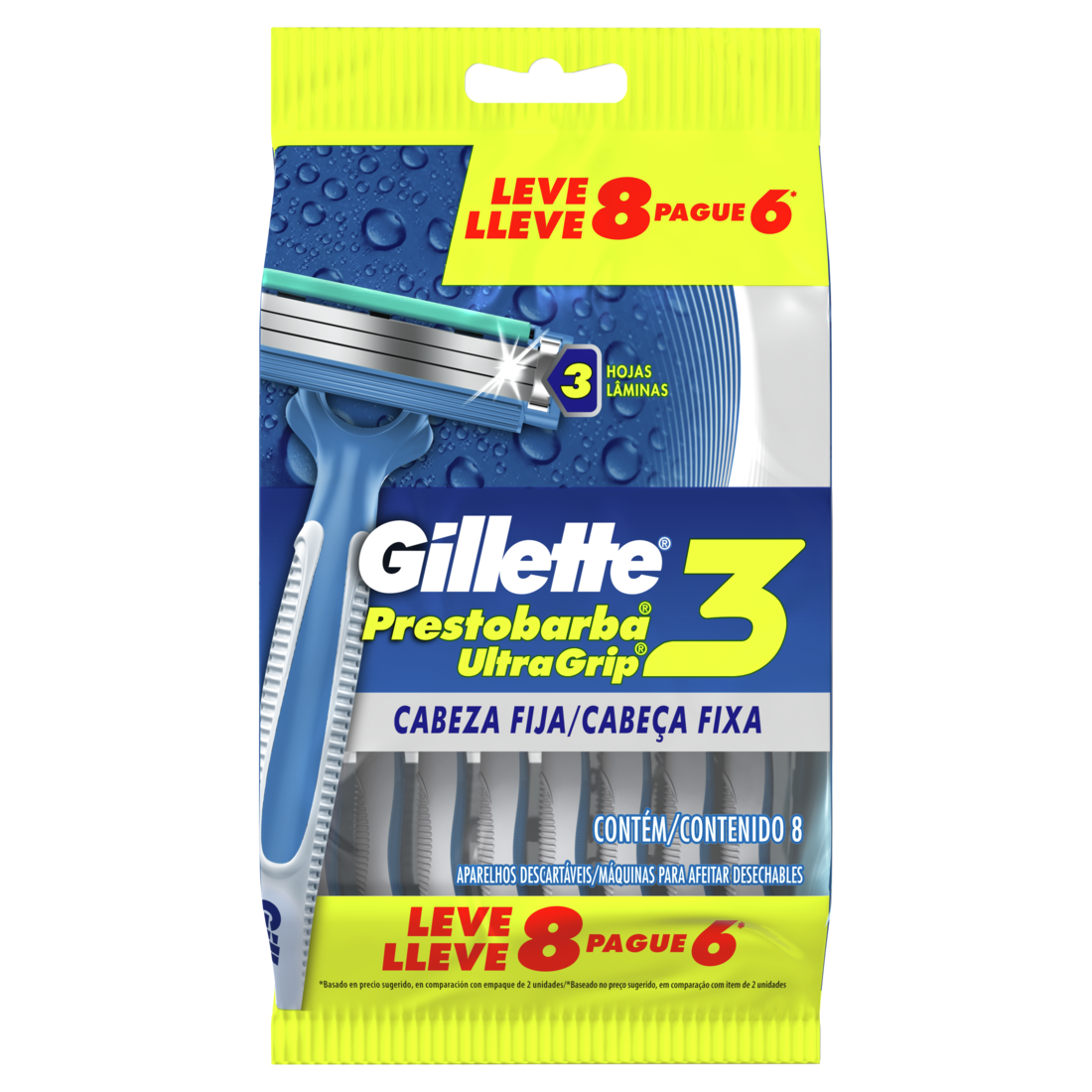 Prestobarba Ultragrip3 Máquina de Afeitar Desechable, 8 Unidades