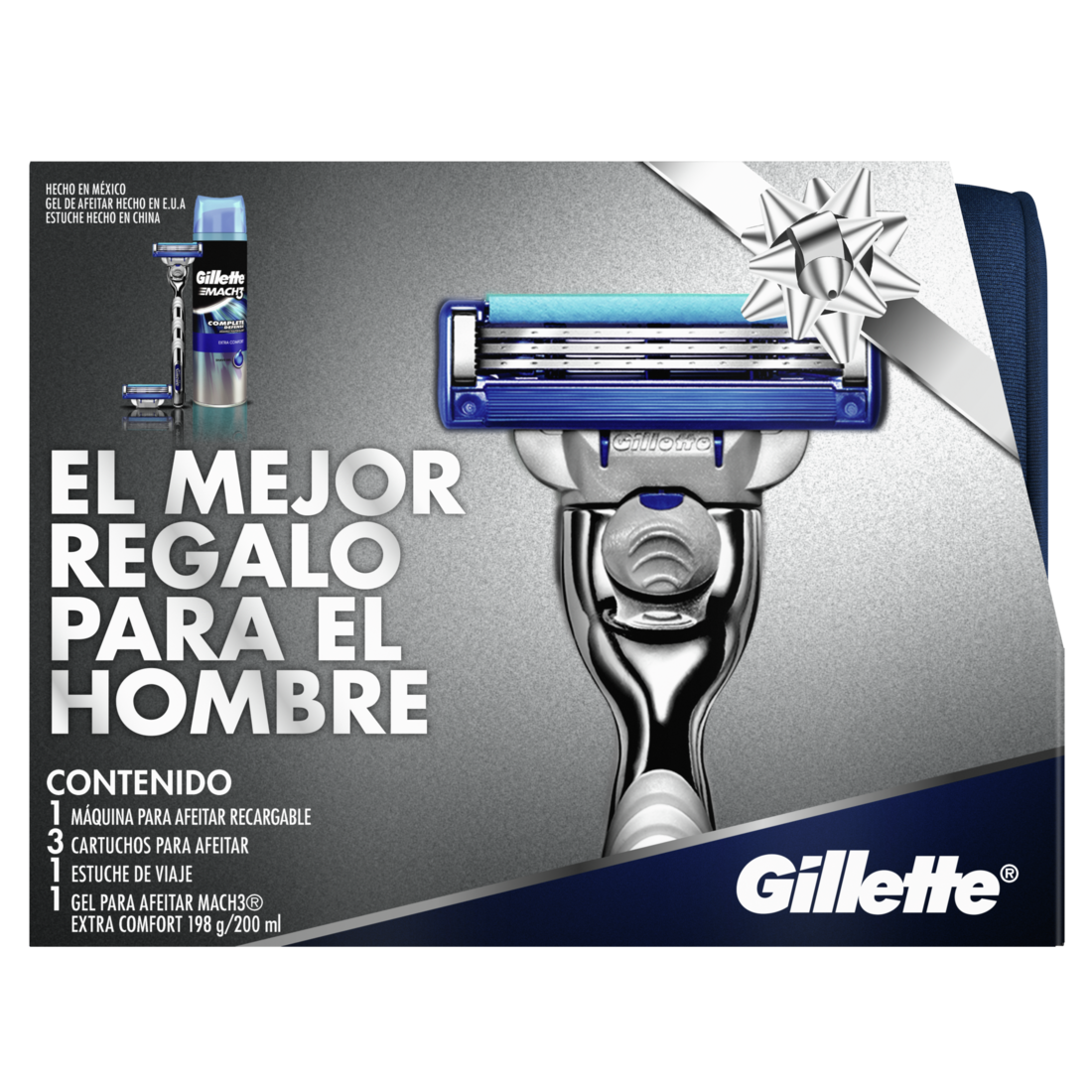 Gillette Mach3 Turbo Máquina Para Afeitar Recargable 1 Unidad + Gillette Mach3 Complete Defense Extra Comfort Gel Para Afeitar 200 ml + 3 Cartuchos Para Afeitar 1 Kit