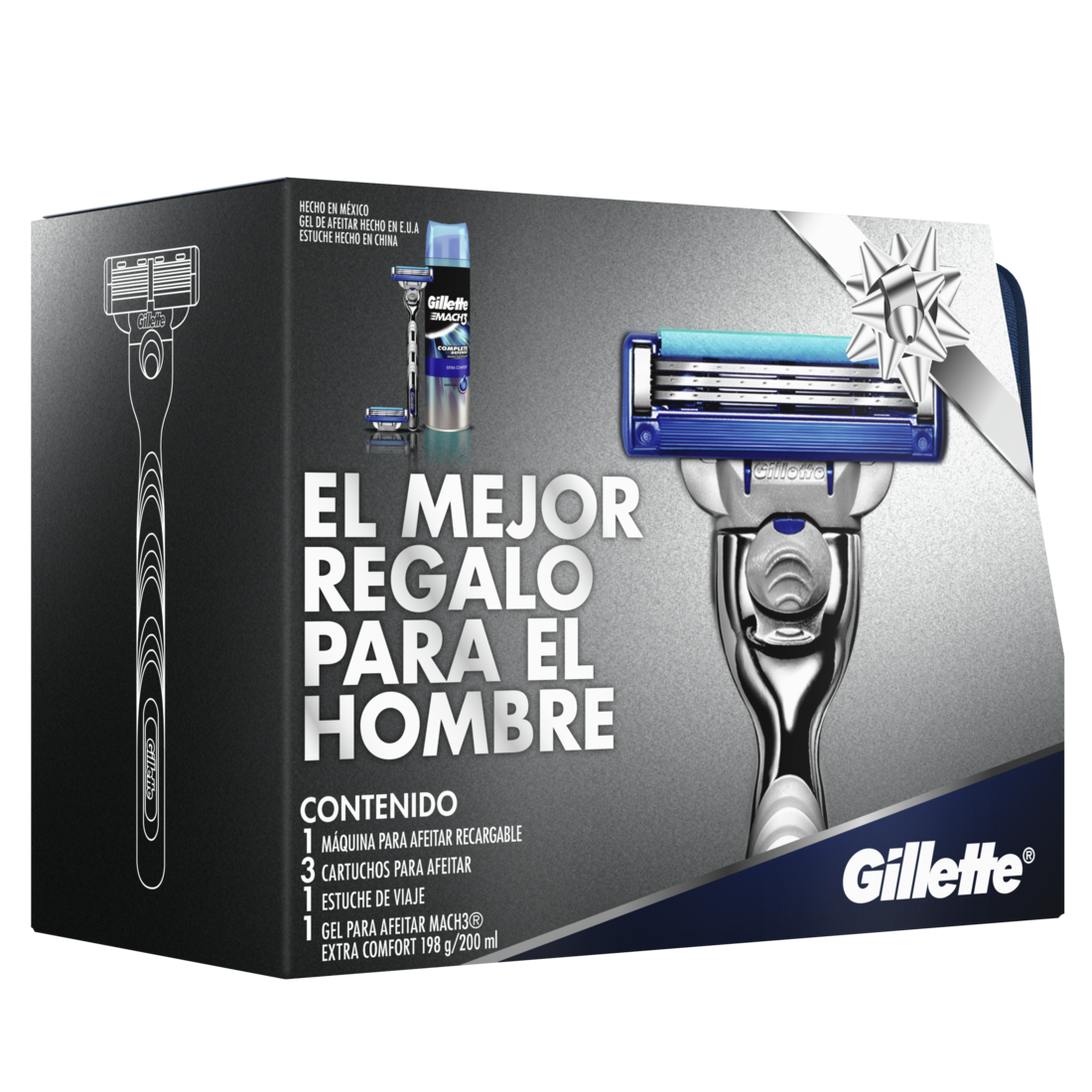 Gillette Mach3 Turbo Máquina Para Afeitar Recargable 1 Unidad + Gillette Mach3 Complete Defense Extra Comfort Gel Para Afeitar 200 ml + 3 Cartuchos Para Afeitar 1 Kit