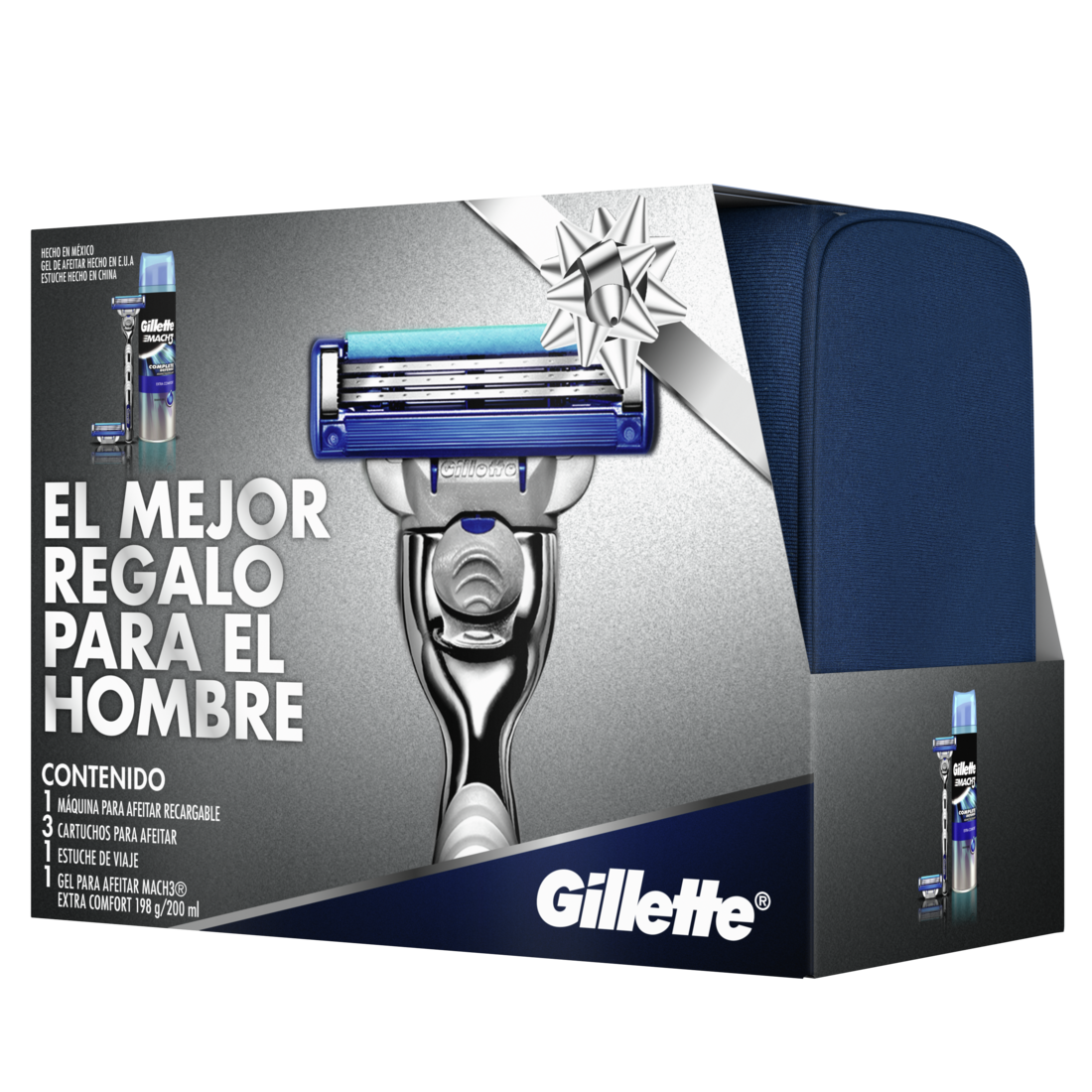 Gillette Mach3 Turbo Máquina Para Afeitar Recargable 1 Unidad + Gillette Mach3 Complete Defense Extra Comfort Gel Para Afeitar 200 ml + 3 Cartuchos Para Afeitar 1 Kit