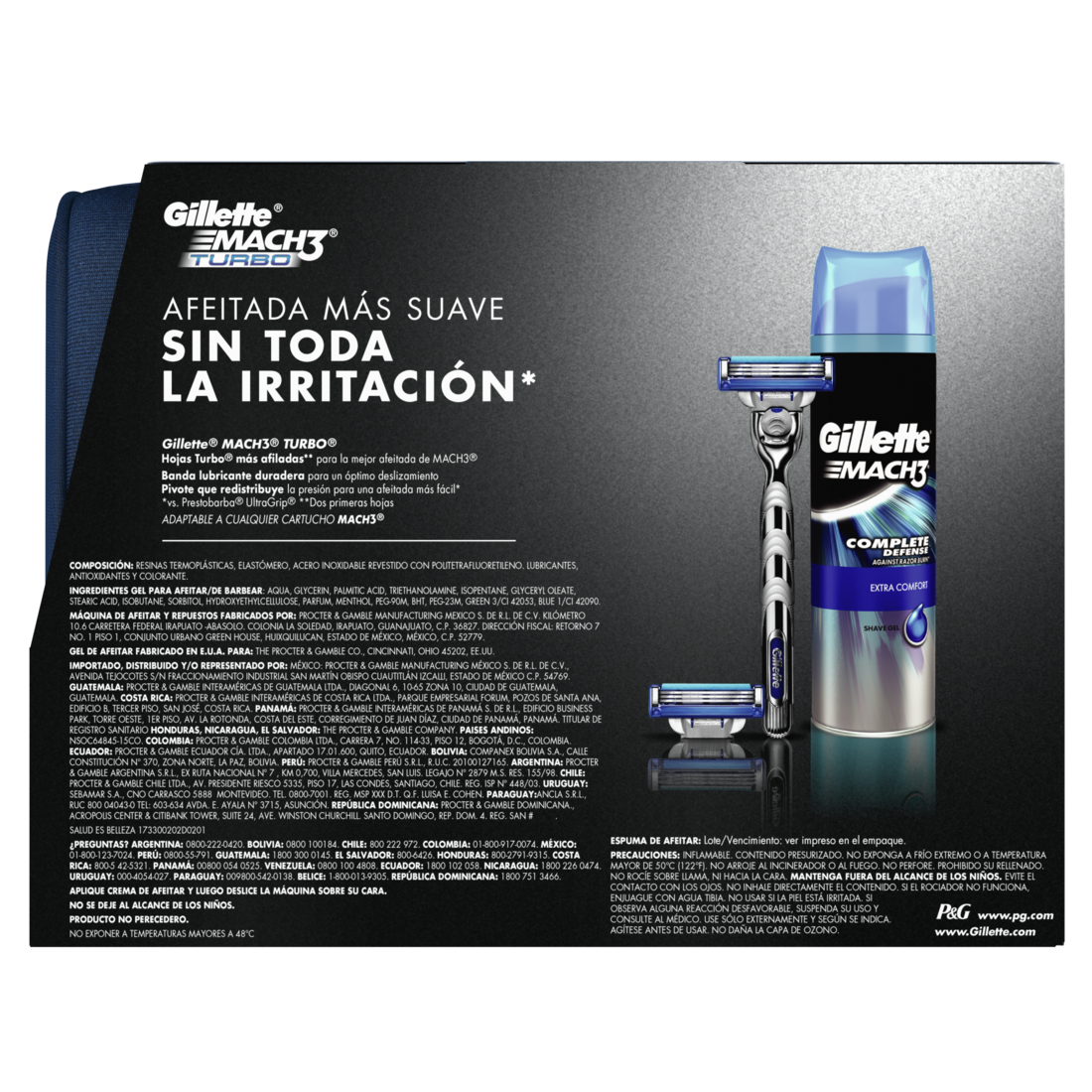 Gillette Mach3 Turbo Máquina Para Afeitar Recargable 1 Unidad + Gillette Mach3 Complete Defense Extra Comfort Gel Para Afeitar 200 ml + 3 Cartuchos Para Afeitar 1 Kit