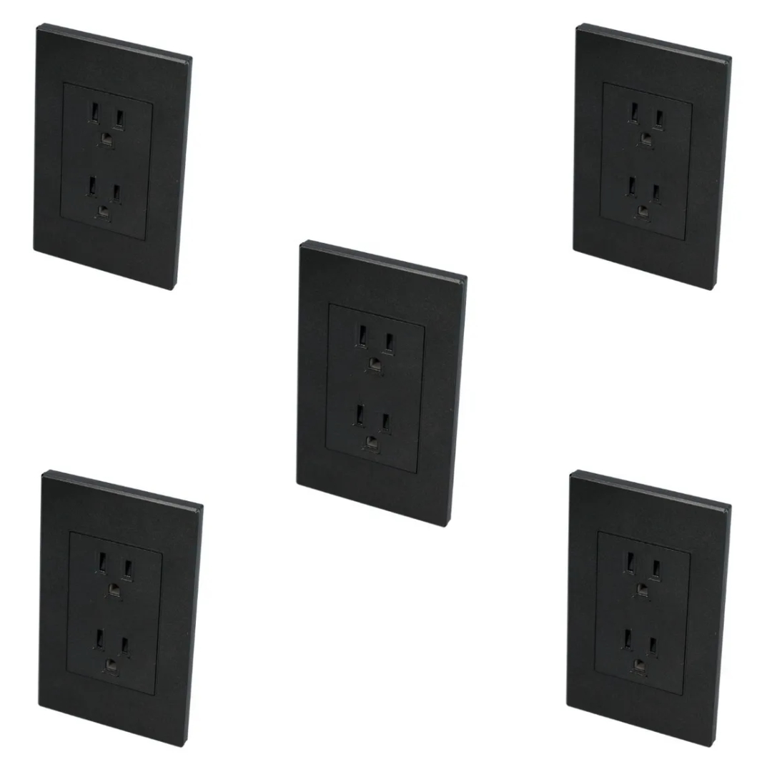 Kit De 5 Contactos De Enchufe Duplex Color Negro 