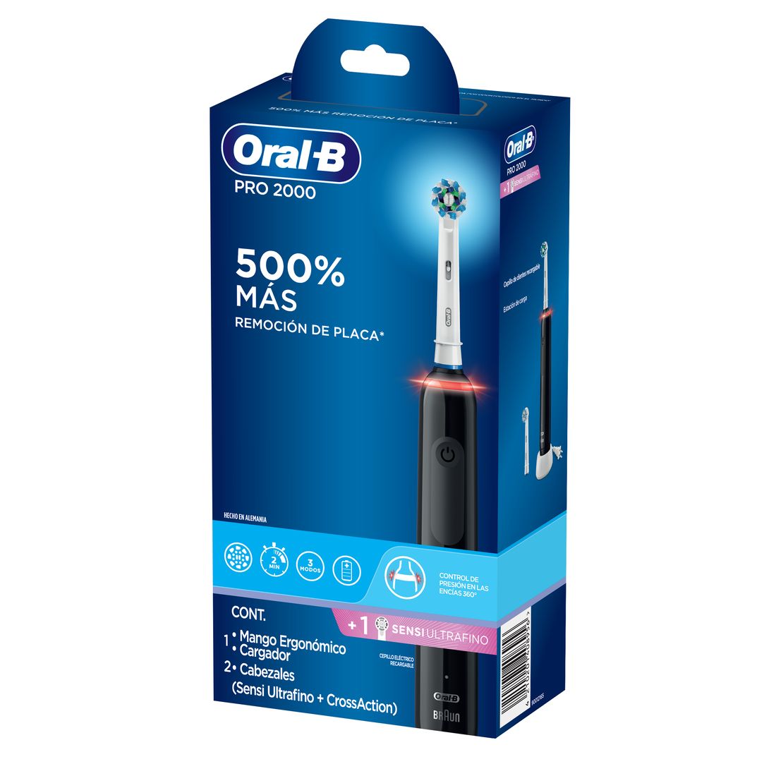 Kit, de Oral-B Cepillo Eléctrico Recargable Pro2000, 1 pz + Repuesto Sensi Ultrafino Y Cross Action 2 pz