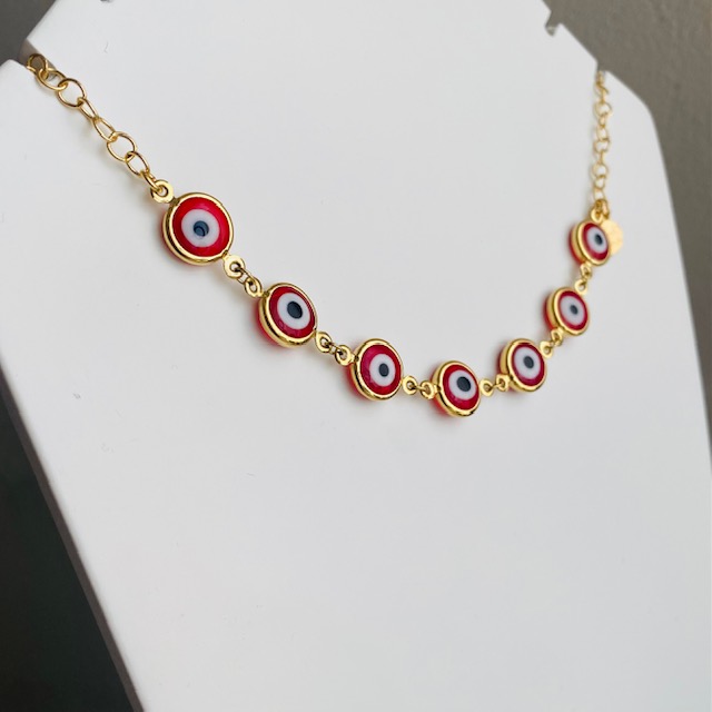 Collar Gargantilla Ojo Protector color Rojo-Baño de Oro 18K Dorado