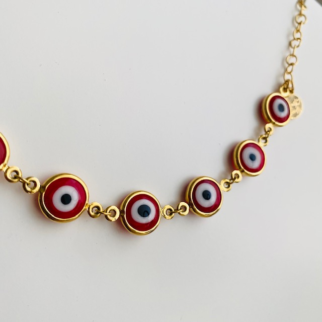 Collar Gargantilla Ojo Protector color Rojo-Baño de Oro 18K Dorado