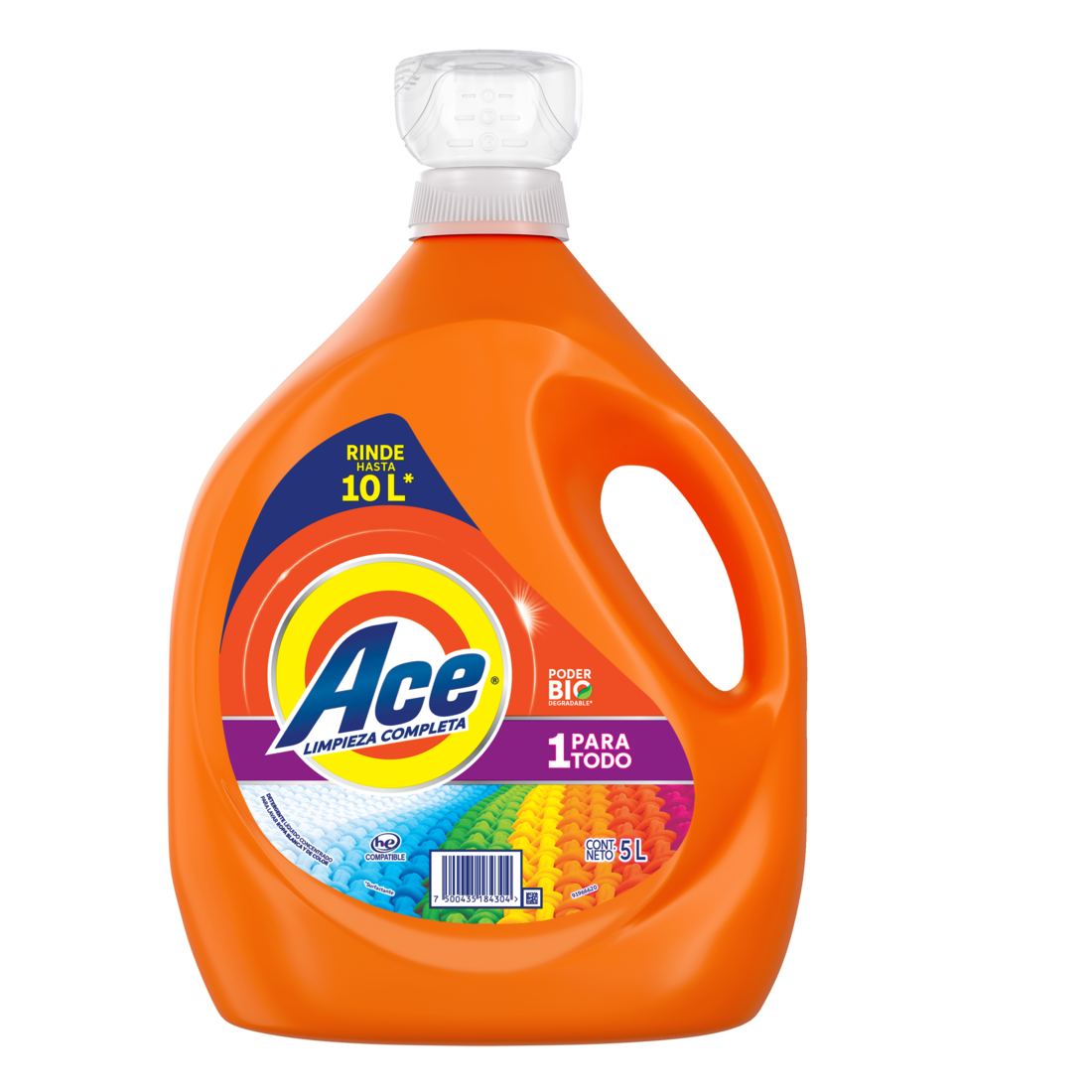 Ace Limpieza Completa 1 Para Todo Detergente Líquido Concentrado Para Lavar Ropa Blanca Y De Color 5 l