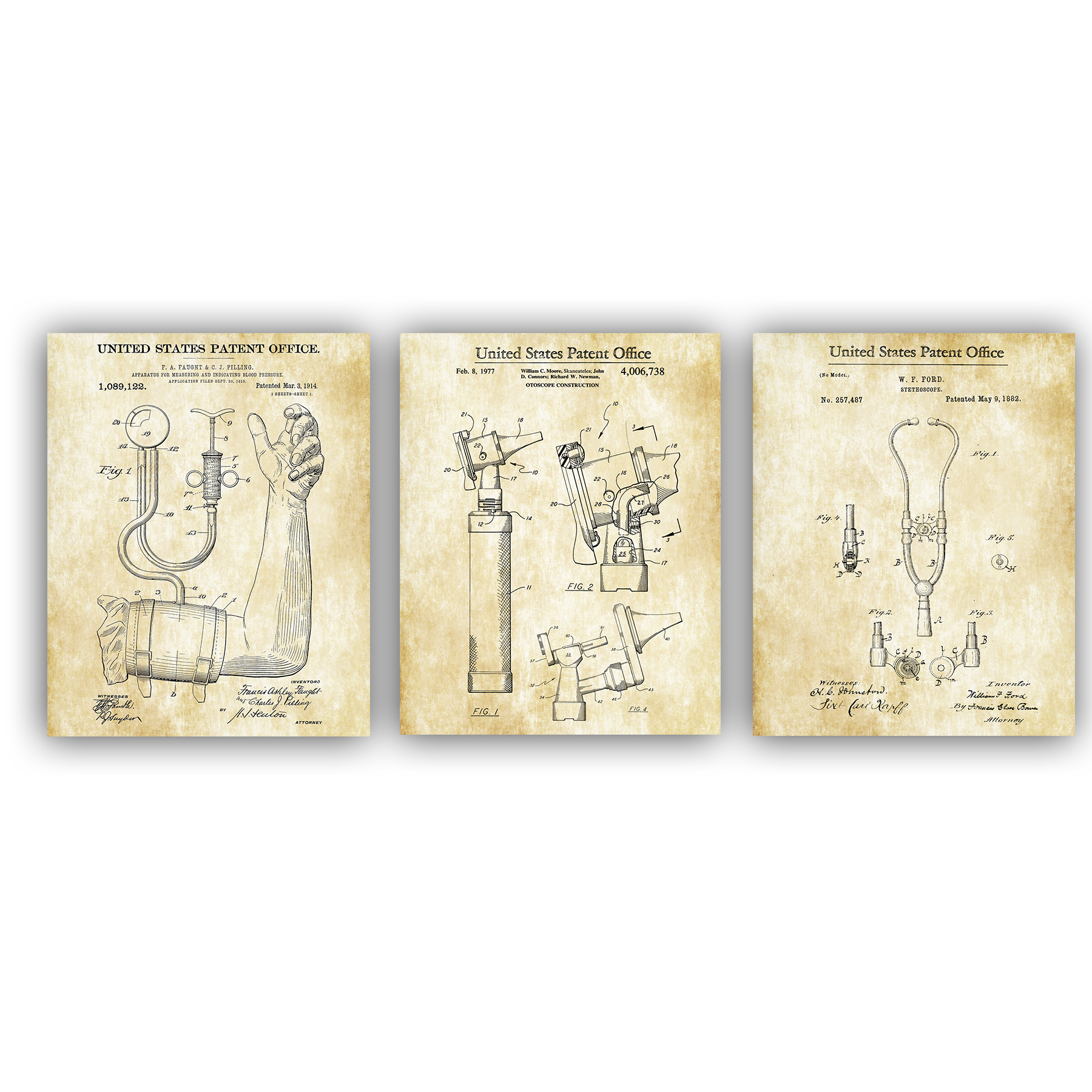 Set 3 Cuadros Para Consultorio - Instrumentos Medicos Vintage
