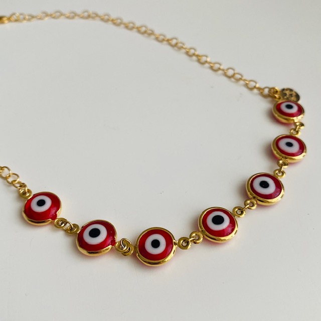 Collar Gargantilla Ojo Protector color Rojo-Baño de Oro 18K Dorado