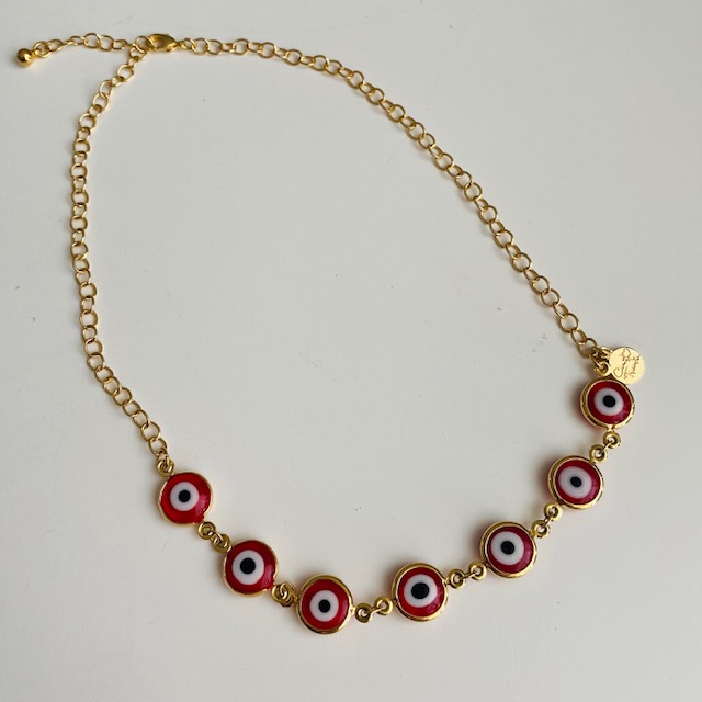 Collar Gargantilla Ojo Protector color Rojo-Baño de Oro 18K Dorado