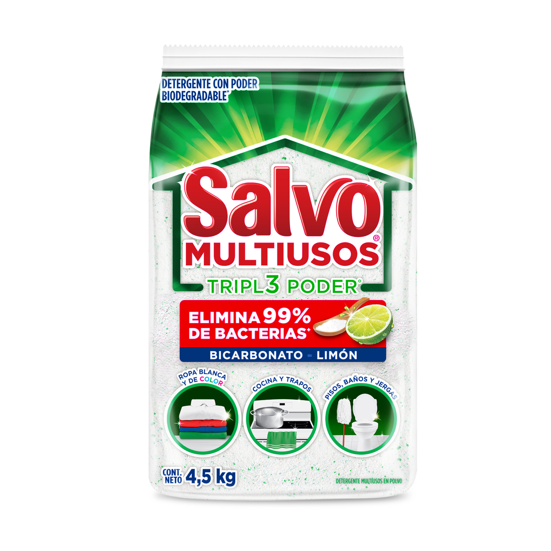 Salvo Multiusos Limón Triple Poder Detergente En Polvo 4,5Kg