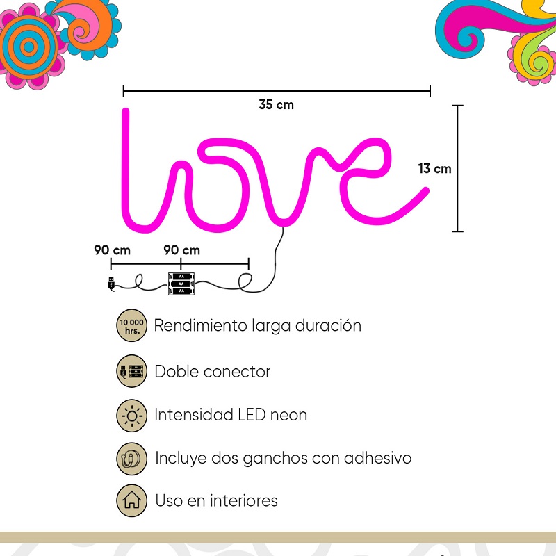 Letrero led neon decoración bar recámara LOVE toda ocasión Artego.