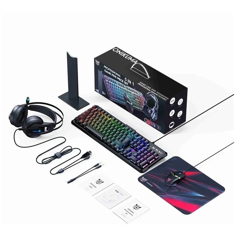Onikuma Kit De Teclado Y Mouse Gamer Con Audífono Y Soporte Gaming Auriculares RGB
