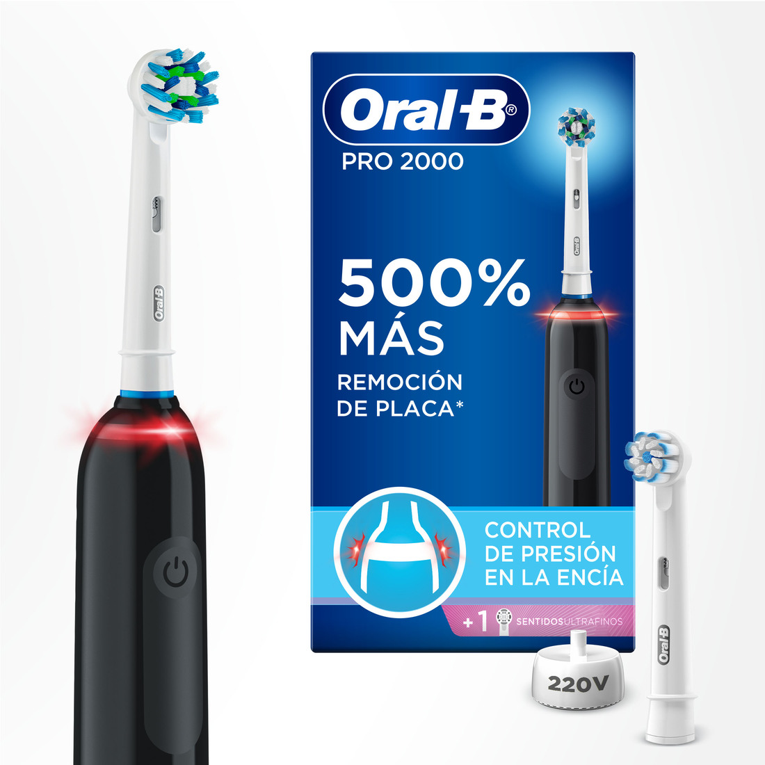 Kit, de Oral-B Cepillo Eléctrico Recargable Pro2000, 1 pz + Repuesto Sensi Ultrafino Y Cross Action 2 pz