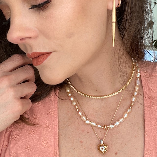 Collar perlas cultivadas y cristales- Baño de Oro 18K