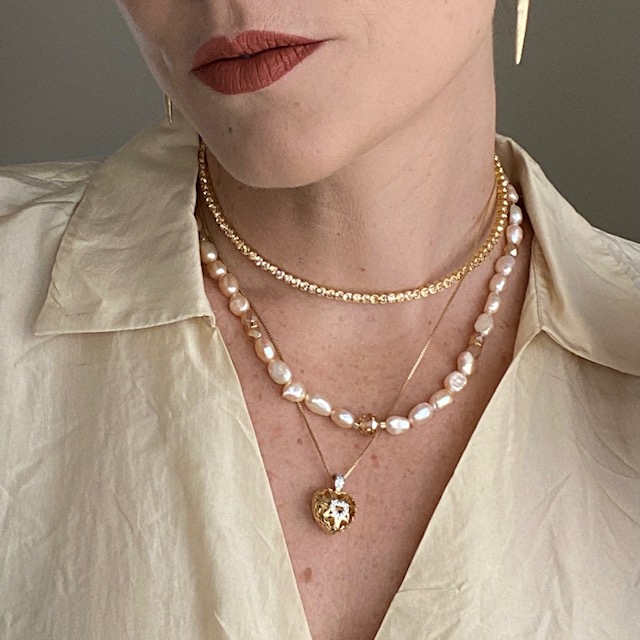 Collar perlas cultivadas y cristales- Baño de Oro 18K