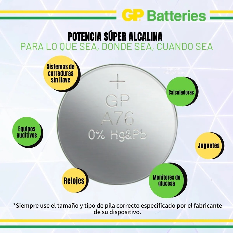 Pilas Gp Batteries Lr44 / (a76, Ag13) / Paquete Con 10 Piezas / GPPBAA76F012