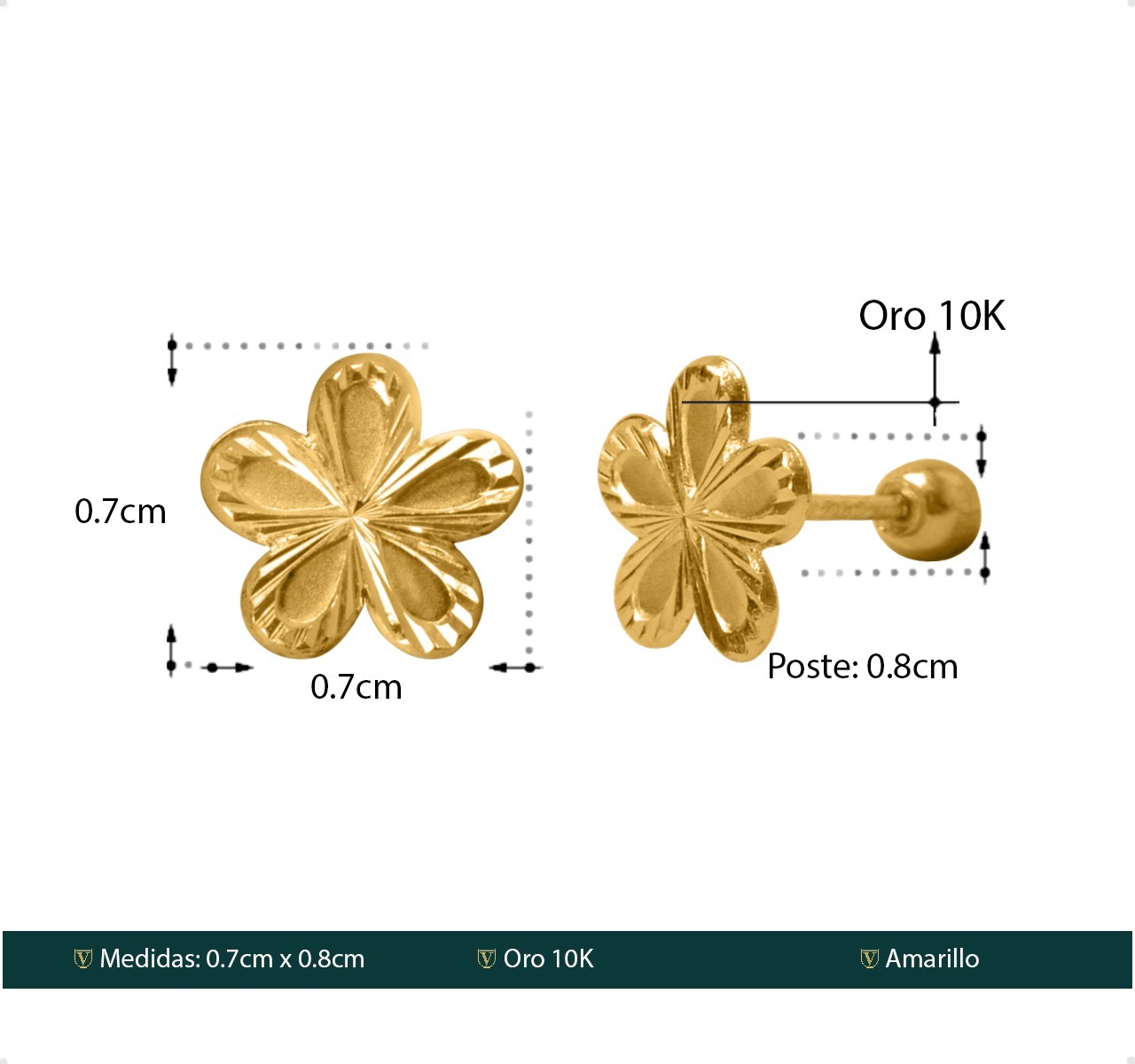 Aretes | Broqueles Flor Oro Puro 10k Piercing Moda + Estuche