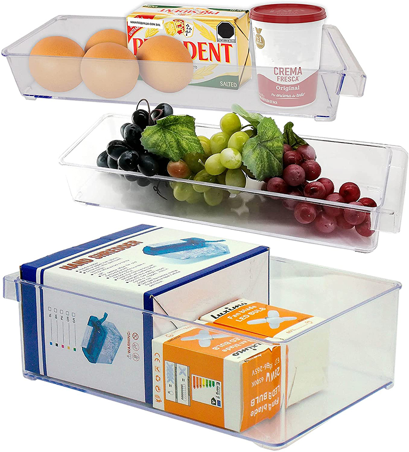 Juego de 3 cubos de almacenamiento RD ROYAL COOK  para refrigerador transparentes de acrilico duradero, apilables