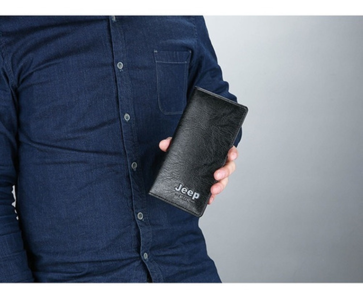 Cartera Jeep Larga De Estilo Empresarial Para Caballero Negra