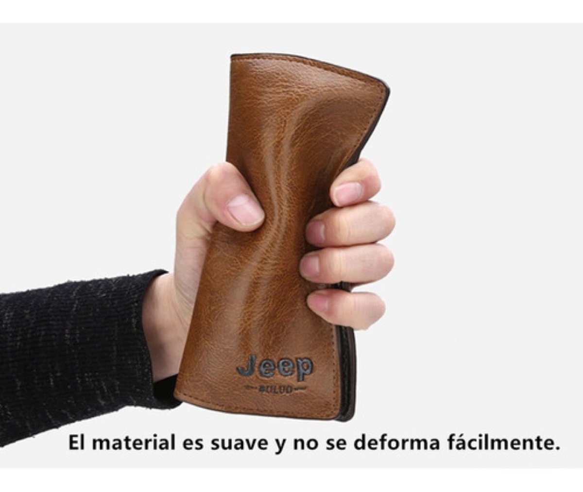 Cartera Jeep Larga De Estilo Empresarial Para Caballero Marrón Claro