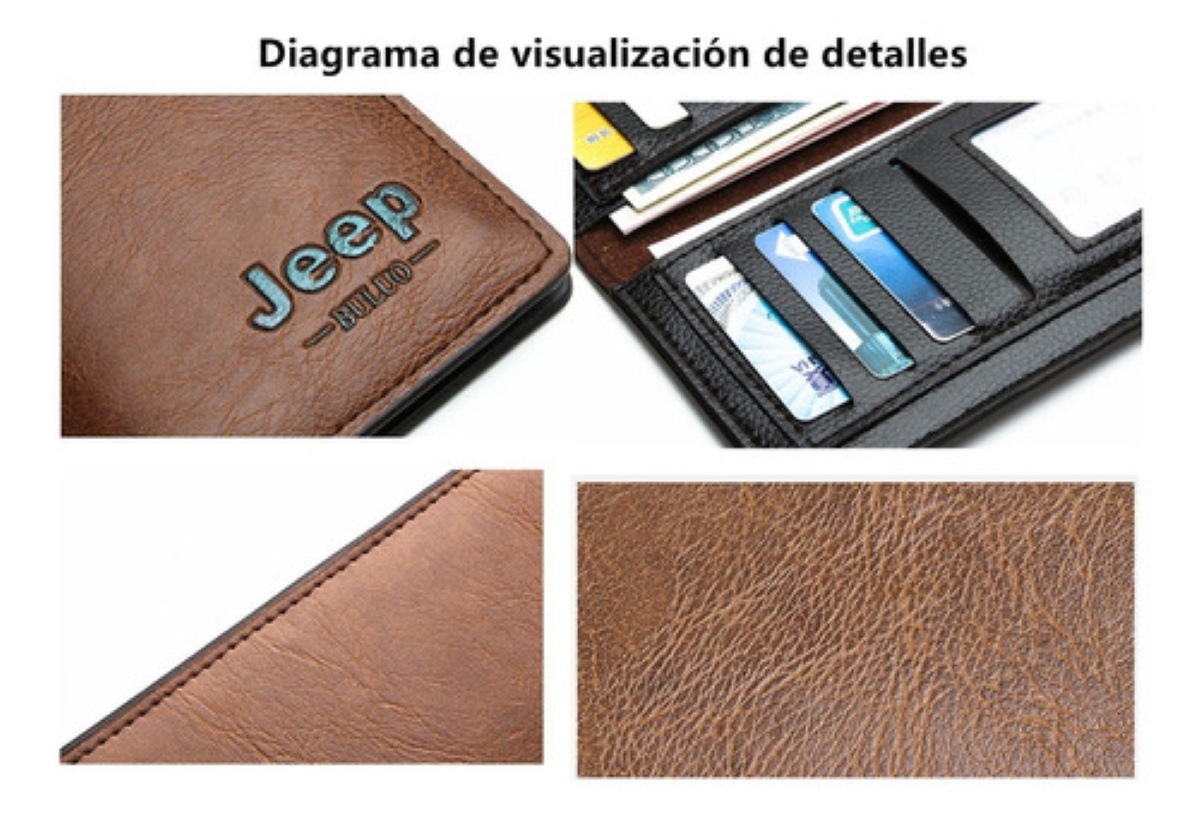 Cartera Jeep Larga De Estilo Empresarial Para Caballero Marrón Claro
