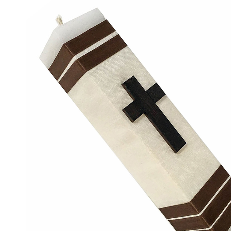 Casa Gala, Kit Set Primera Comunión para niño,Vela cuadrada, Rosario, Biblia, cirio, Color beige y listones chocolates