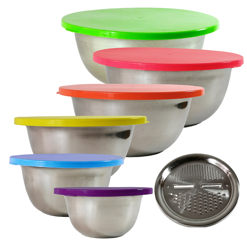Juego de 6 Bowls con tapa y rallador para mezclar de acero inoxidable RD ROYAL COOK para cocinar, hornear y almacenar alimentos 