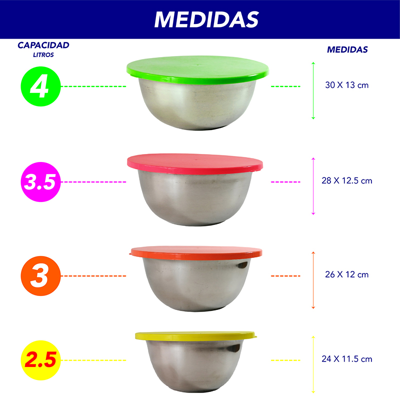 Juego de 6 Bowls con tapa y rallador para mezclar de acero inoxidable RD ROYAL COOK para cocinar, hornear y almacenar alimentos 