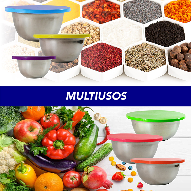 Juego de 6 Bowls con tapa y rallador para mezclar de acero inoxidable RD ROYAL COOK para cocinar, hornear y almacenar alimentos 