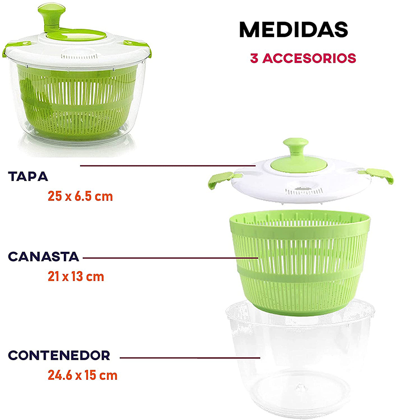 Centrifugadora RD ROYAL COOK Secadora de Lechuga Coladores de verduras Escurridor de frutas y verduras 