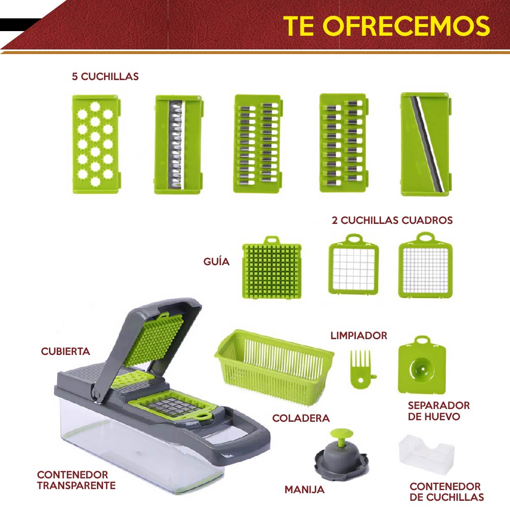 Dicer Plus Cortador CHIC-FANTASY Legumbres Verduras Frutas Rallador Cortador Pelador Rebanador de Verduras mandolina de 16 piezas 